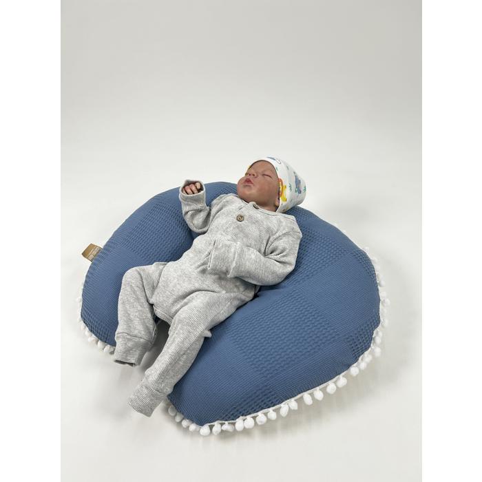 Yuvarlak babynestli 9'lu set indigo mavi pike - gökkuşaklı poplin