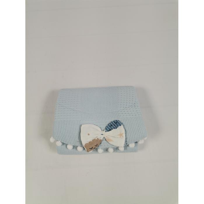 Yuvarlak babynestli 9'lu set mavi waffle pike - mavi aylı bulutlu müslin