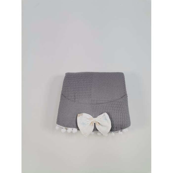 Yuvarlak babynestli 9'lu set koyu gri waffle pike - mavi aylı bulutlu müslin