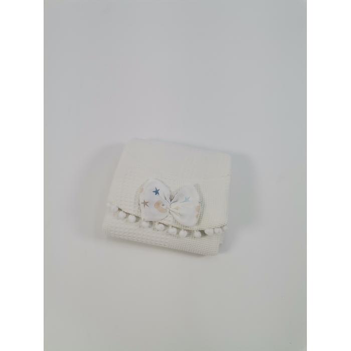 Yuvarlak babynestli 9'lu set krem waffle pike - mavi aylı bulutlu müslin