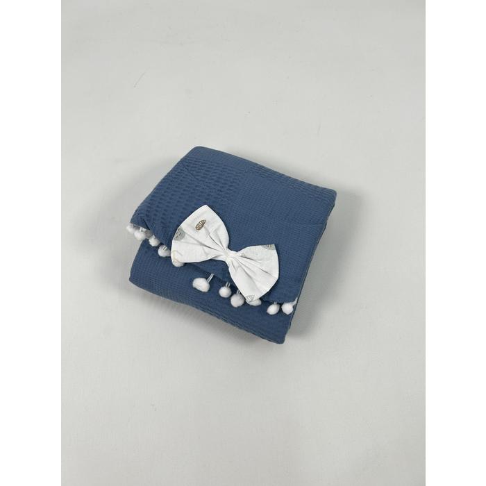 Yuvarlak babynestli 9'lu set indigo mavi pike - gökkuşaklı poplin