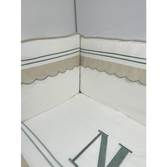 Beşik korumalığı beyaz poplin - bej İsviçre keteni 2