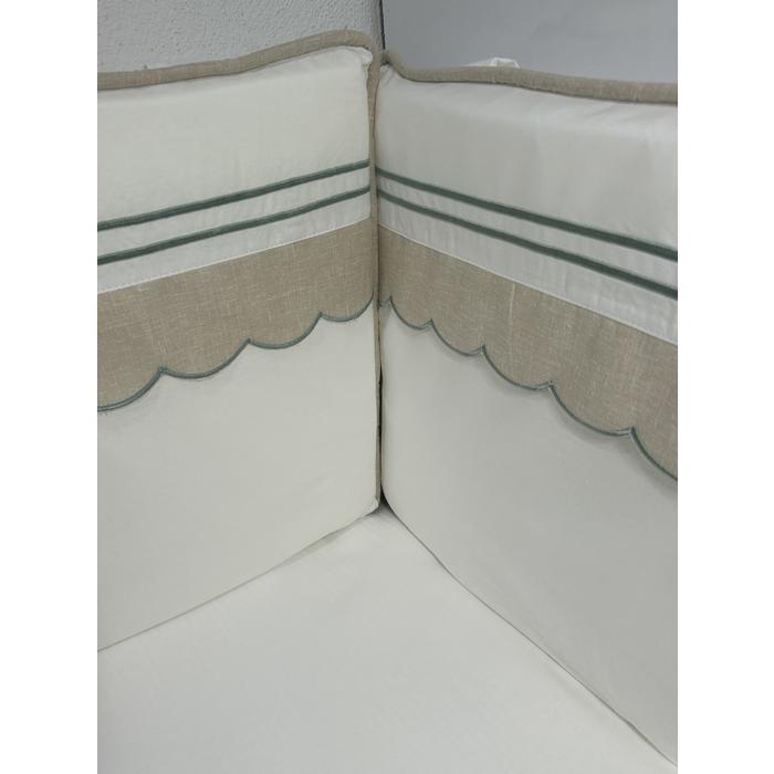 Beşik korumalığı beyaz poplin - bej İsviçre keteni 2