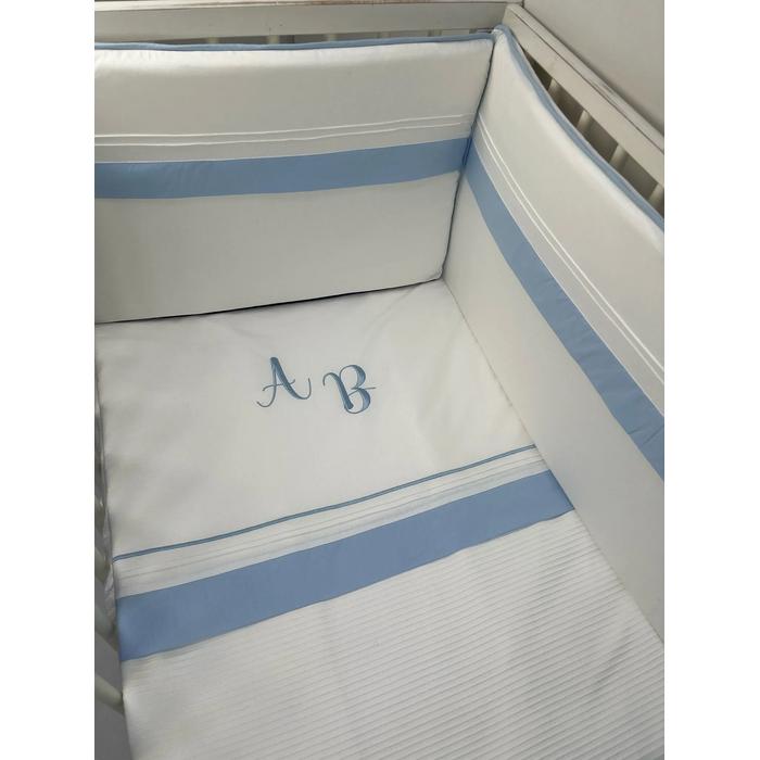 Beşik korumalığı fitilli beyaz poplin - mavi poplin 