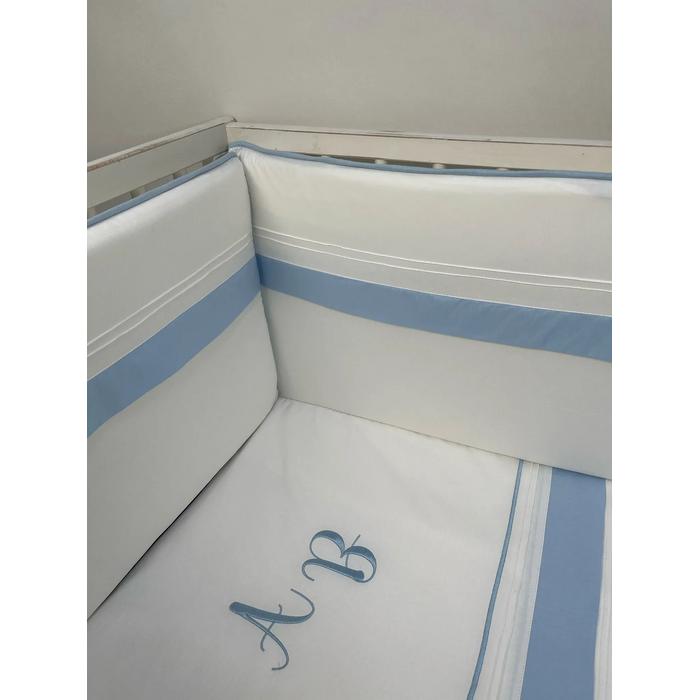 Beşik korumalığı fitilli beyaz poplin - mavi poplin 