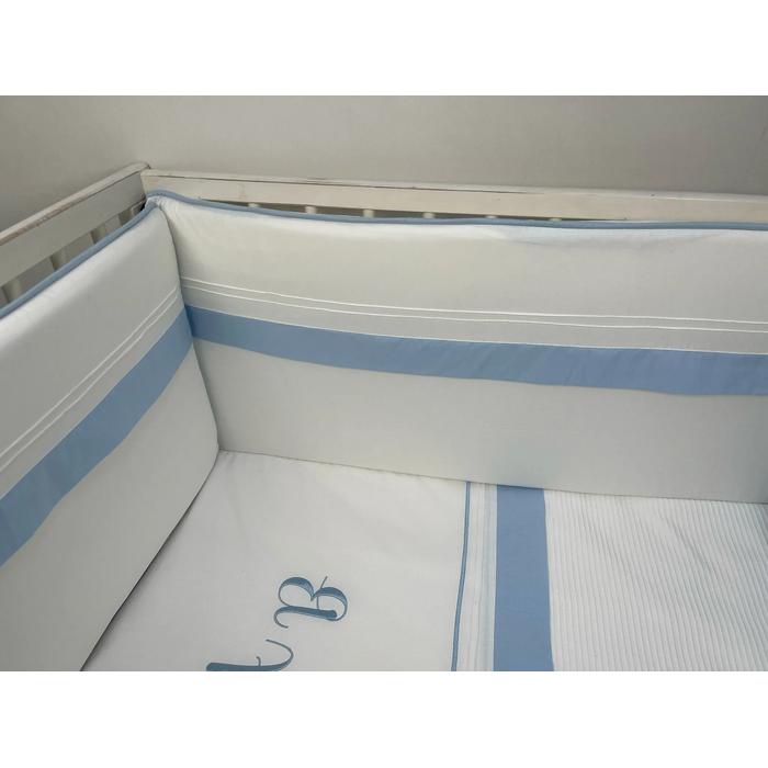 Beşik korumalığı fitilli beyaz poplin - mavi poplin 