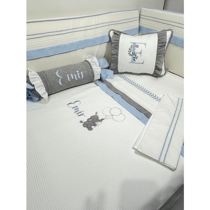 Beşik korumalığı fitilli beyaz poplin - mavi poplin 2