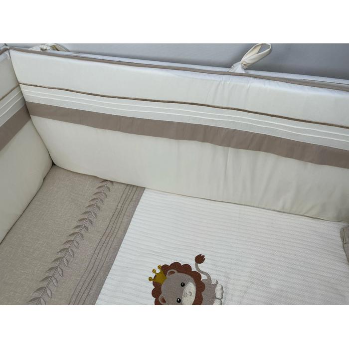 Beşik korumalığı fitilli krem poplin - bej poplin pikolu ve katlama detaylı