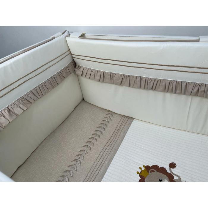 Beşik korumalığı fitilli krem poplin - bej poplin fırfırlı