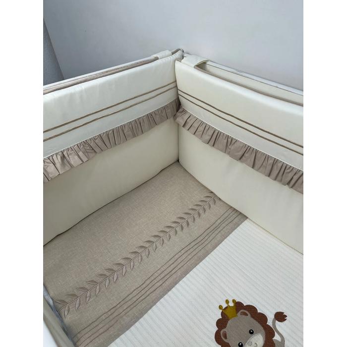 Beşik korumalığı fitilli krem poplin - bej poplin fırfırlı