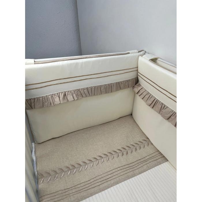 Beşik korumalığı fitilli krem poplin - bej poplin fırfırlı