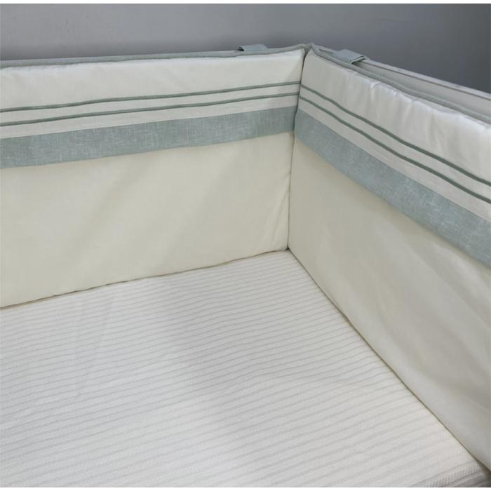 Beşik korumalığı fitilli krem poplin - yeşil İsviçre keteni