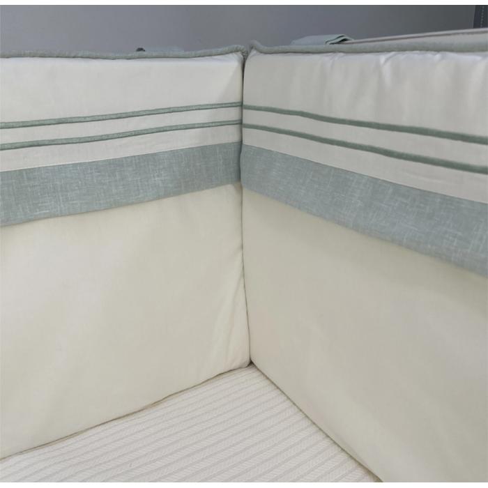 Beşik korumalığı fitilli krem poplin - yeşil İsviçre keteni