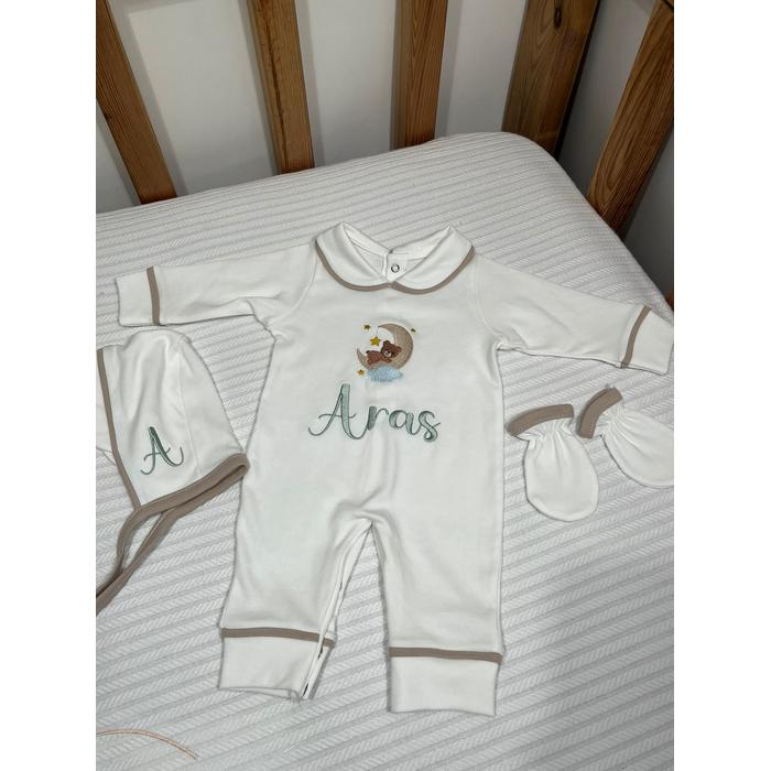 Beyaz - bej biyeli tulum takım 3