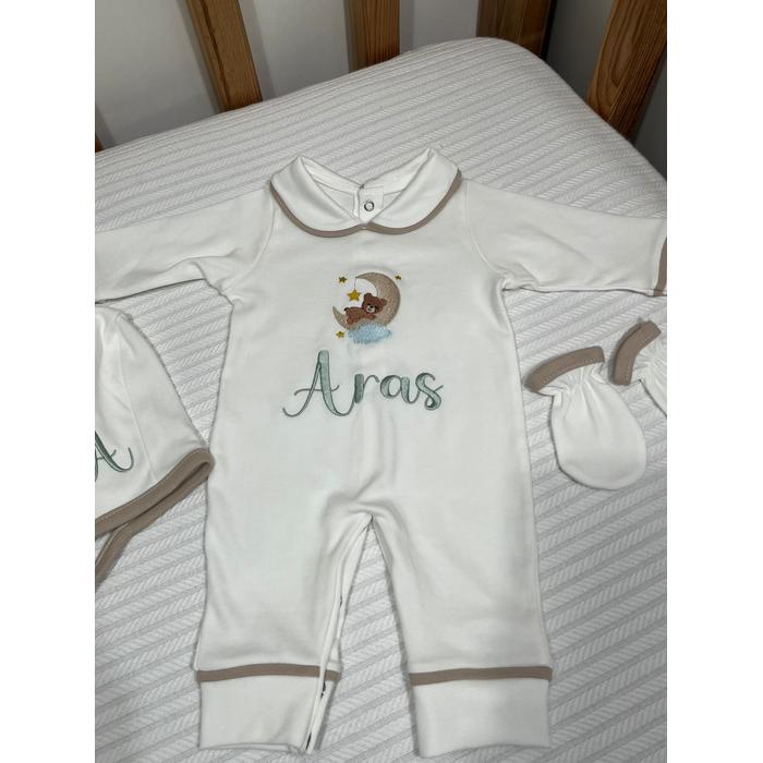 Beyaz - bej biyeli tulum takım 3