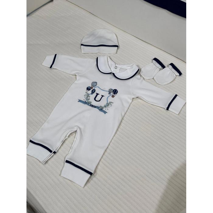Beyaz - lacivert biyeli tulum takım 3