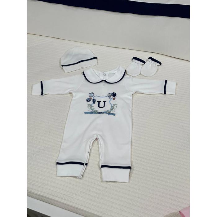 Beyaz - lacivert biyeli tulum takım 3