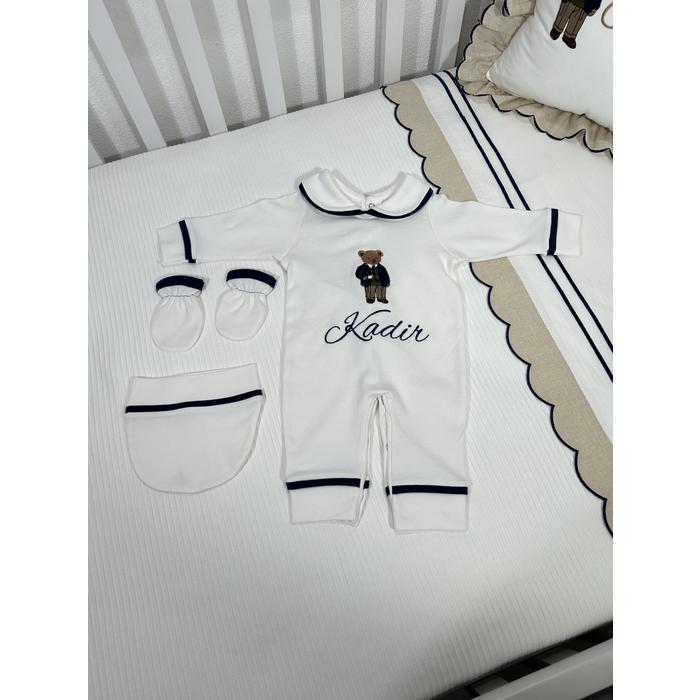 Beyaz - lacivert biyeli tulum takım 4