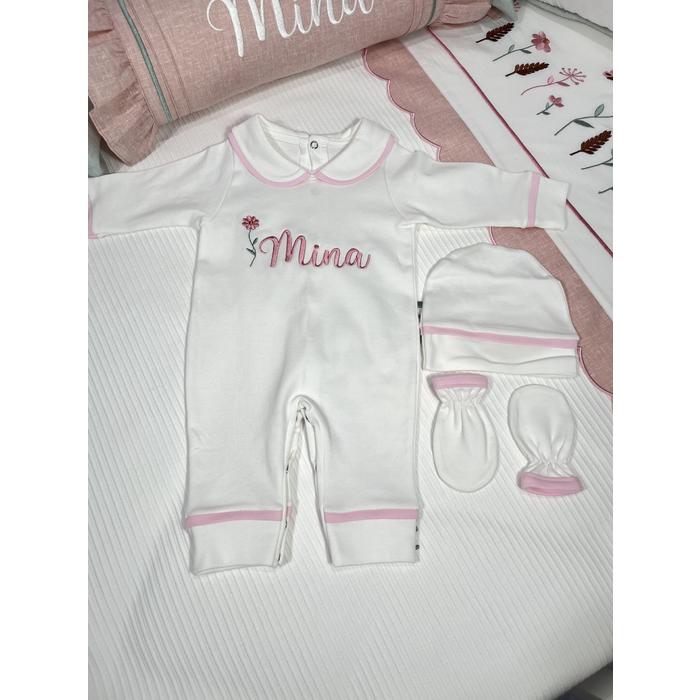 Beyaz - pembe biyeli tulum takım 3