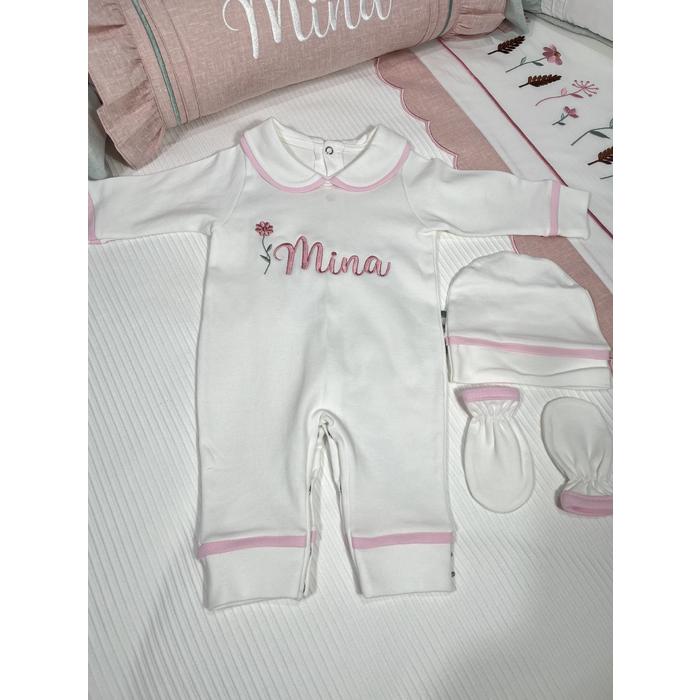 Beyaz - pembe biyeli tulum takım 3