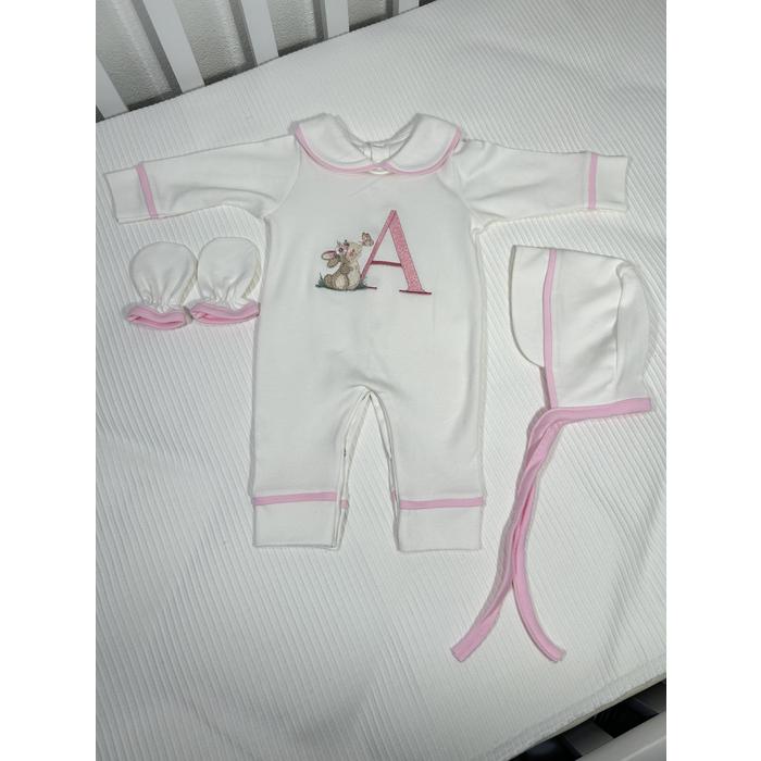 Beyaz - pembe biyeli tulum takım 6