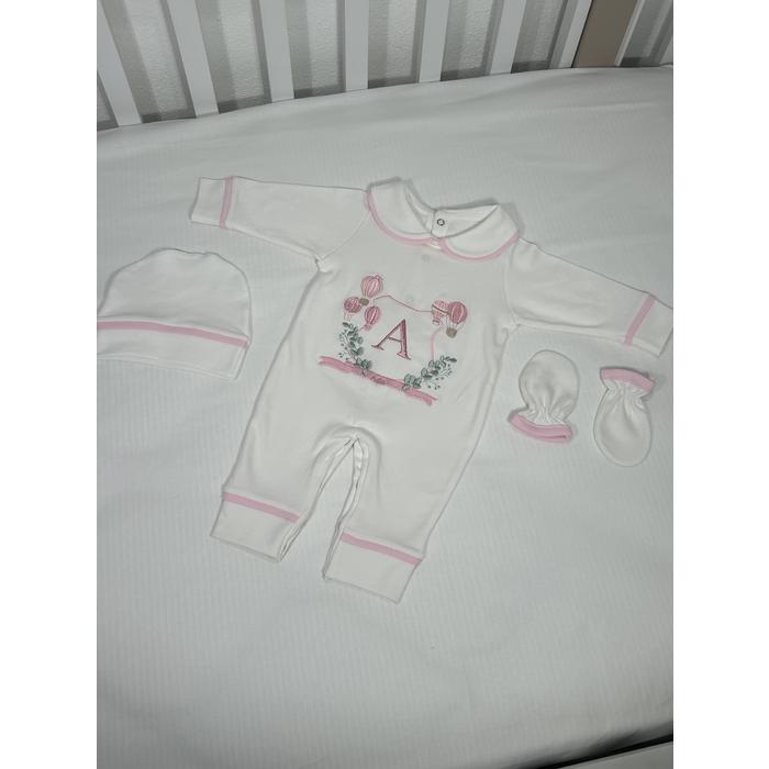 Beyaz - pembe biyeli tulum takım 7