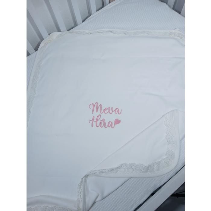 Beyazbi güpürlü penye battaniye (isim işleme)