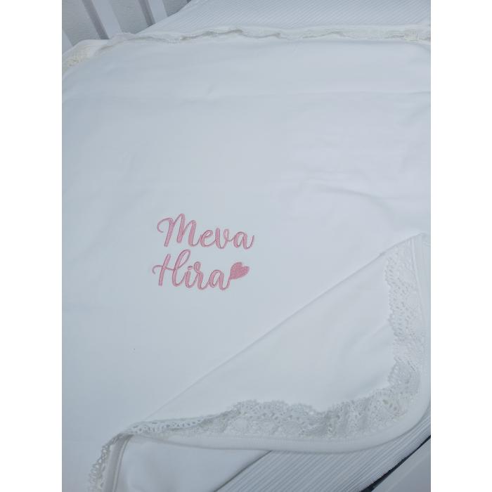 Beyazbi güpürlü penye battaniye (isim işleme)