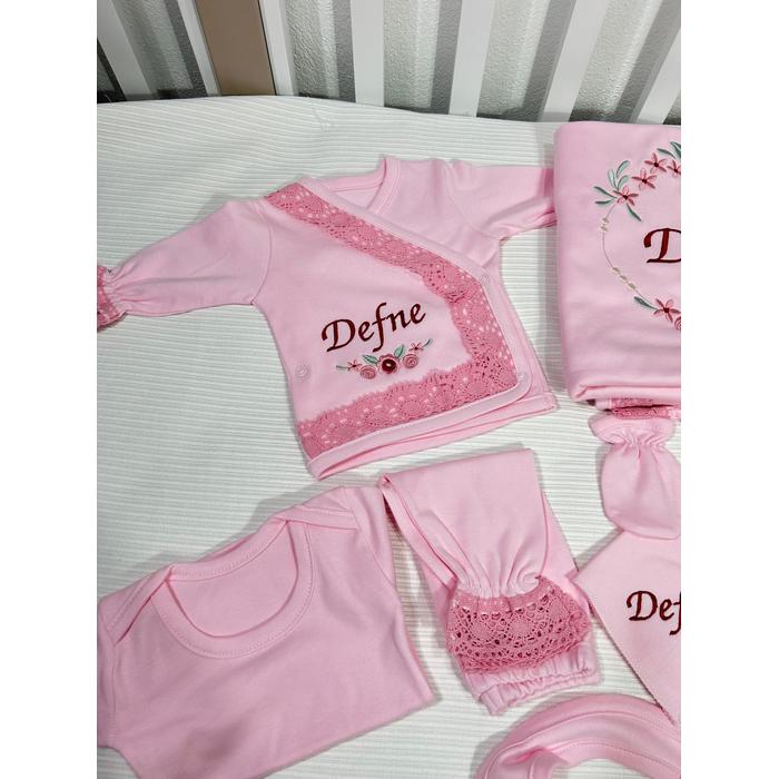 Hastane çıkışı Pembe 10'lu güpürlü isim ve desen işlemeli 