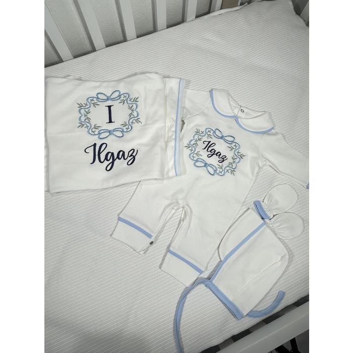 Mavi Biyeli Penye Tulum takımı ve battaniye 