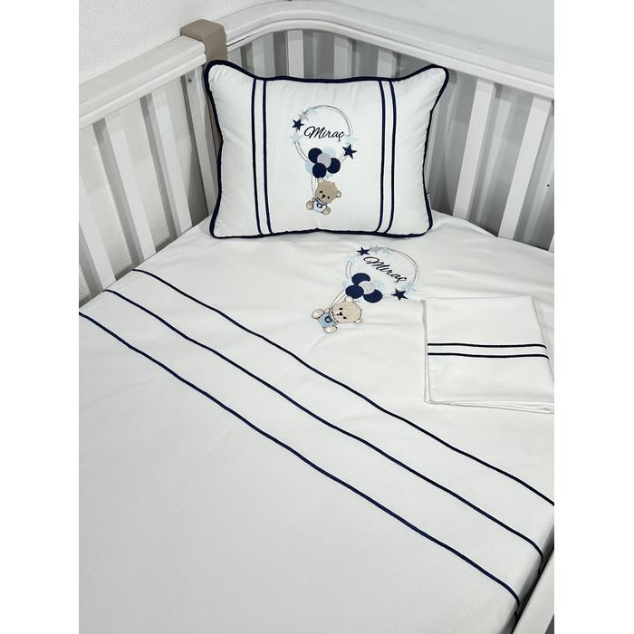 Nevresim takımı 4 parça beyaz ve lacivert poplin 2