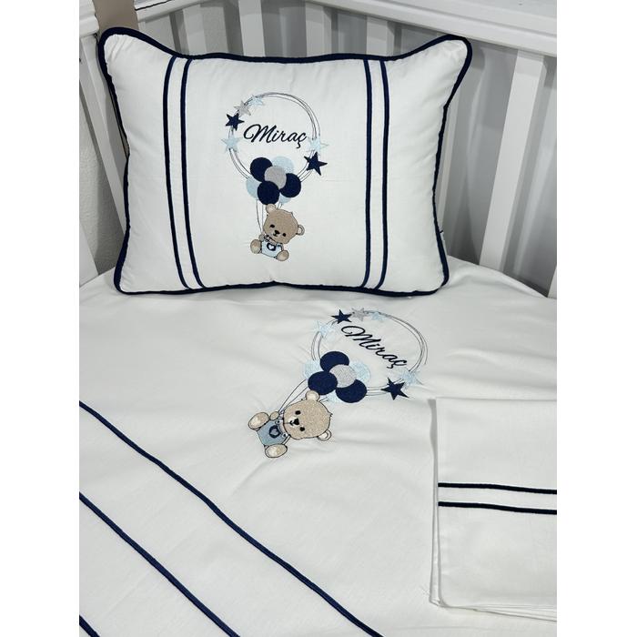 Nevresim takımı 4 parça beyaz ve lacivert poplin 2