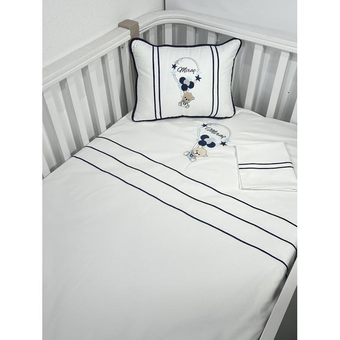 Nevresim takımı 4 parça beyaz ve lacivert poplin 2