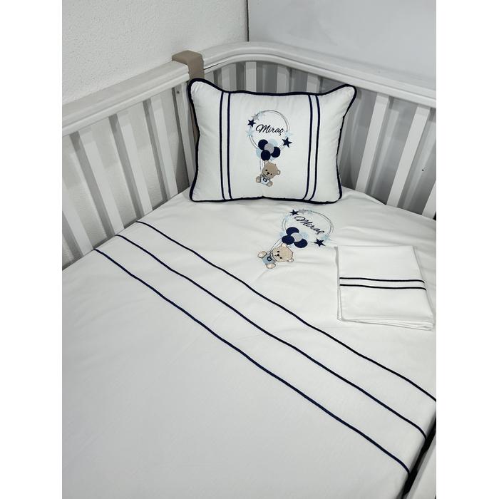 Nevresim takımı 4 parça beyaz ve lacivert poplin 2