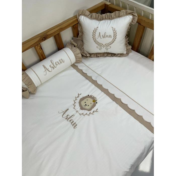 Nevresim takımı 5 parça  beyaz  ve bej poplin 2