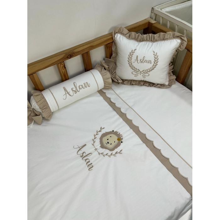 Nevresim takımı 5 parça  beyaz  ve bej poplin 2