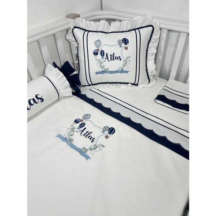 Nevresim takımı 5 parça beyaz poplin - lacivert poplin