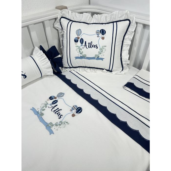 Nevresim takımı 5 parça beyaz poplin - lacivert poplin