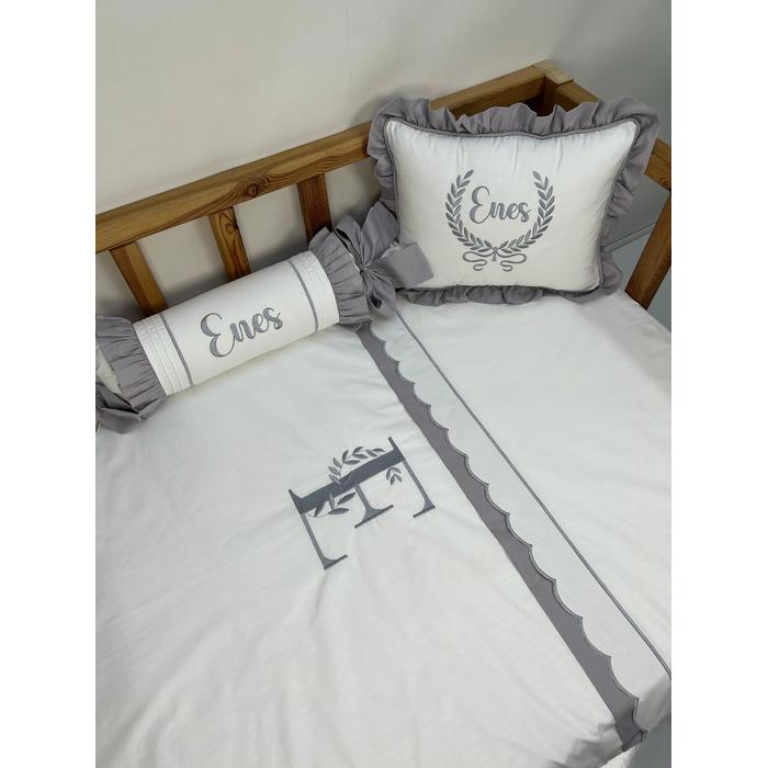 Nevresim takımı 5 parça beyaz ve Gri poplin