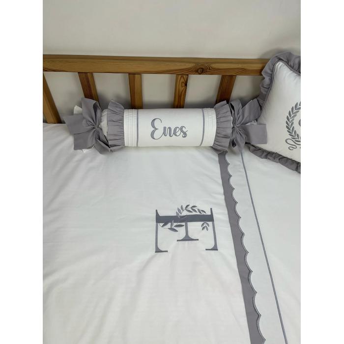 Nevresim takımı 5 parça beyaz ve Gri poplin