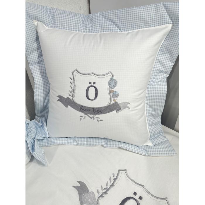 Nevresim takımı 5 parça beyaz ve mavi pötikareli poplin