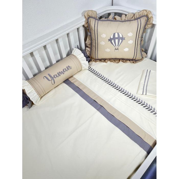 Nevresim takımı 5 parça krem poplin - bej gri poplin 