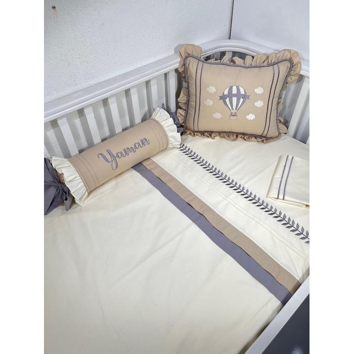 Nevresim takımı 5 parça krem poplin - bej gri poplin 