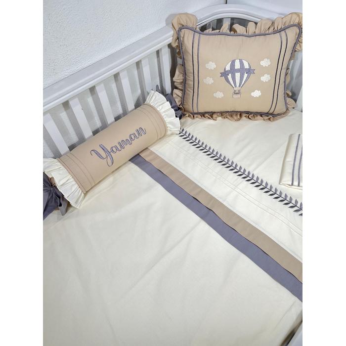 Nevresim takımı 5 parça krem poplin - bej gri poplin 