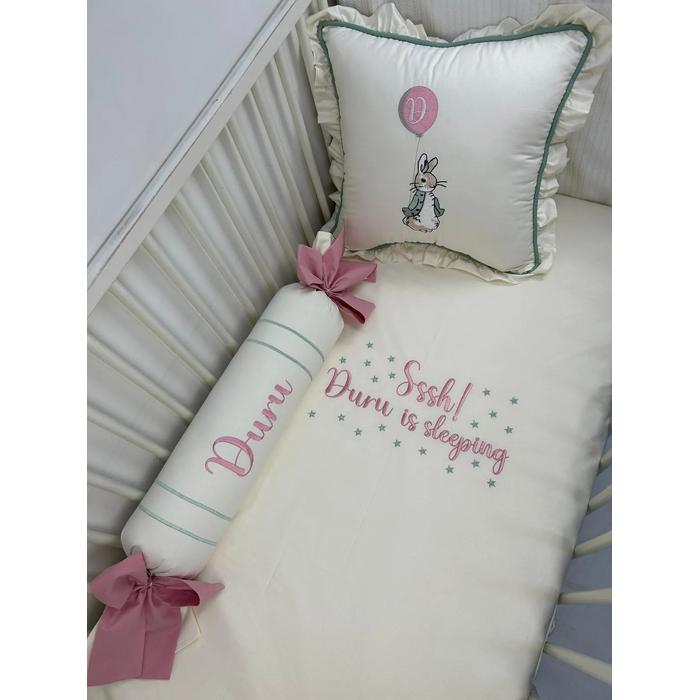 Nevresim takımı 5 parça krem poplin - gül kurusu poplin 