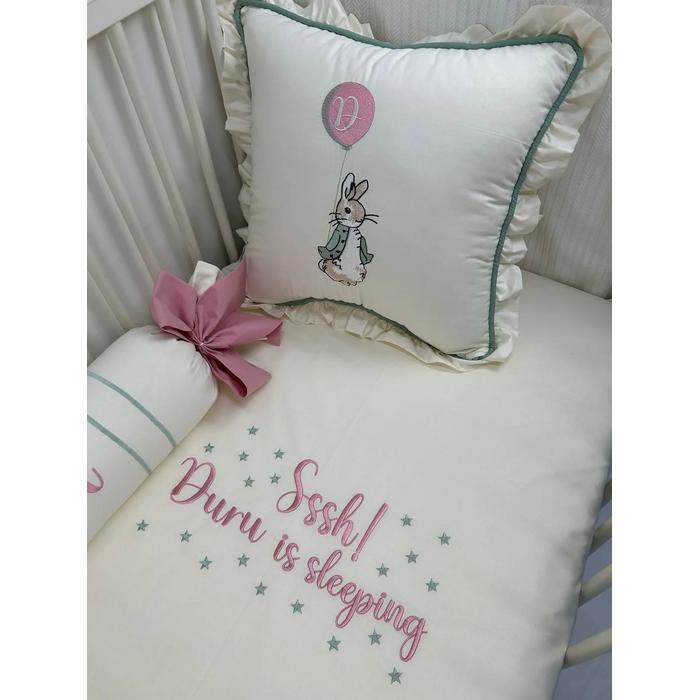 Nevresim takımı 5 parça krem poplin - gül kurusu poplin 