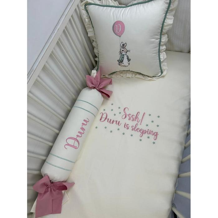 Nevresim takımı 5 parça krem poplin - gül kurusu poplin 