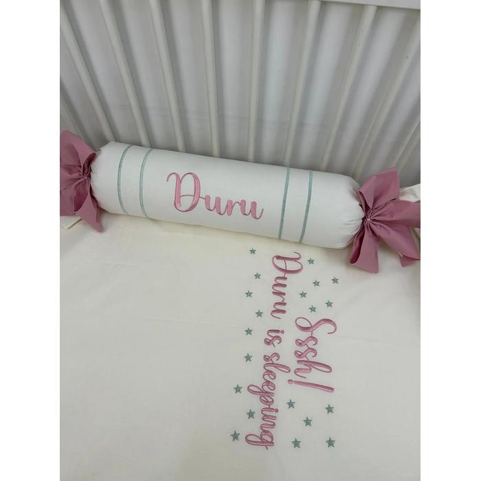 Nevresim takımı 5 parça krem poplin - gül kurusu poplin 