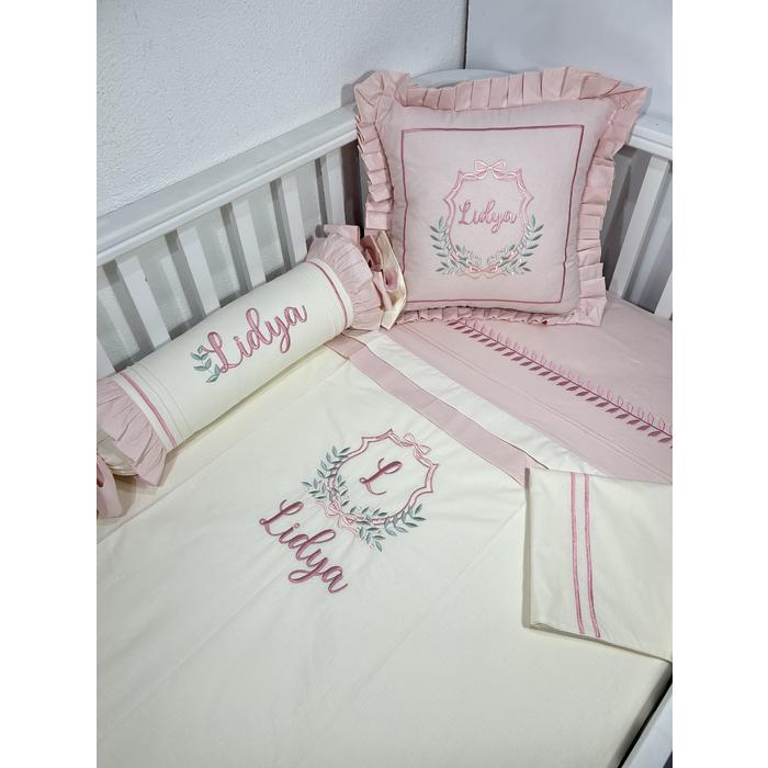 Nevresim takımı 5 parça krem ve pudra poplin  2