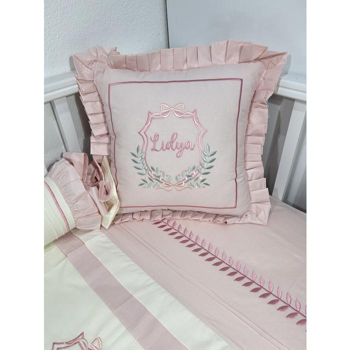 Nevresim takımı 5 parça krem ve pudra poplin  2